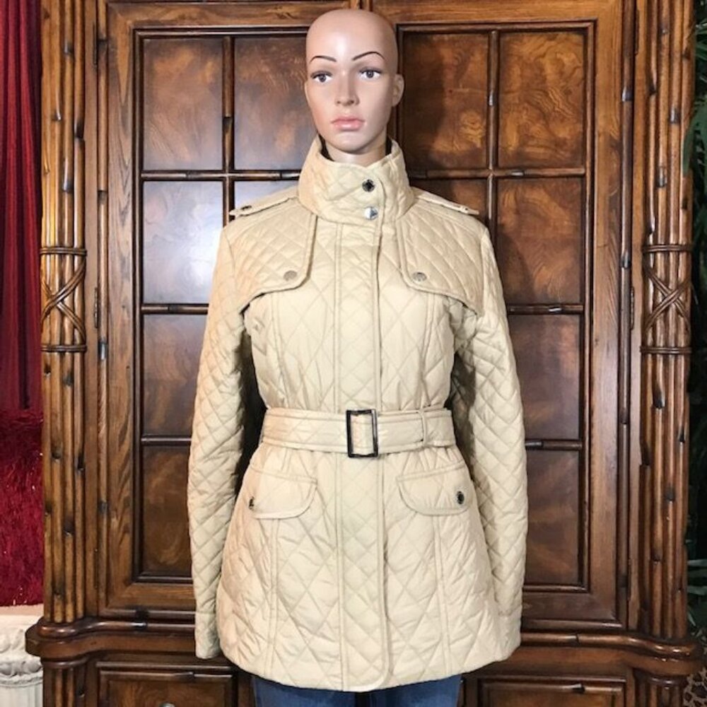 Anne Klein Biscotti Quilted Belted Short Trench Coat
